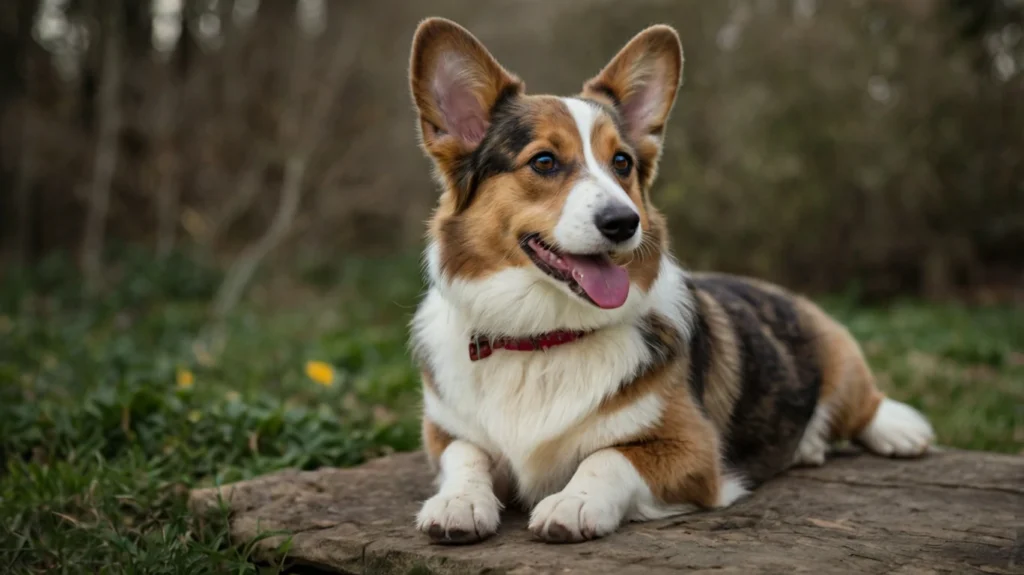 The image suggests regular veterinary check-ups, a balanced diet, and proper exercise to maintain the dog's health