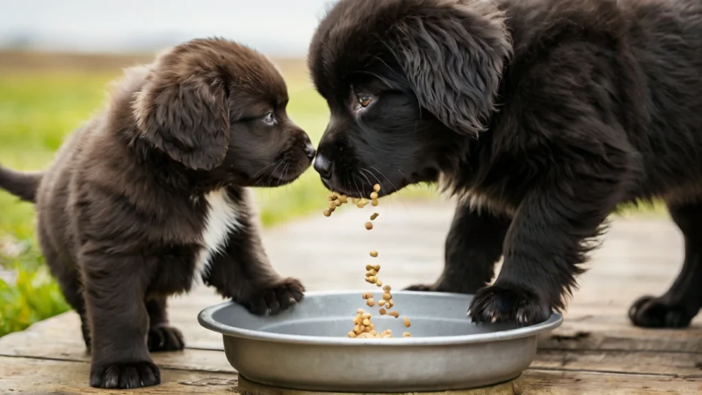 Guidance on setting up a puppy feeding schedule, emphasizing the importance of frequent, smaller meals throughout the day for puppies under six months