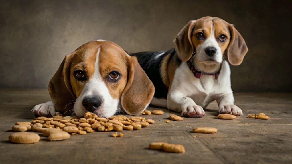 The image underscores the importance of a balanced diet tailored to meet the specific health and energy needs of Beagles