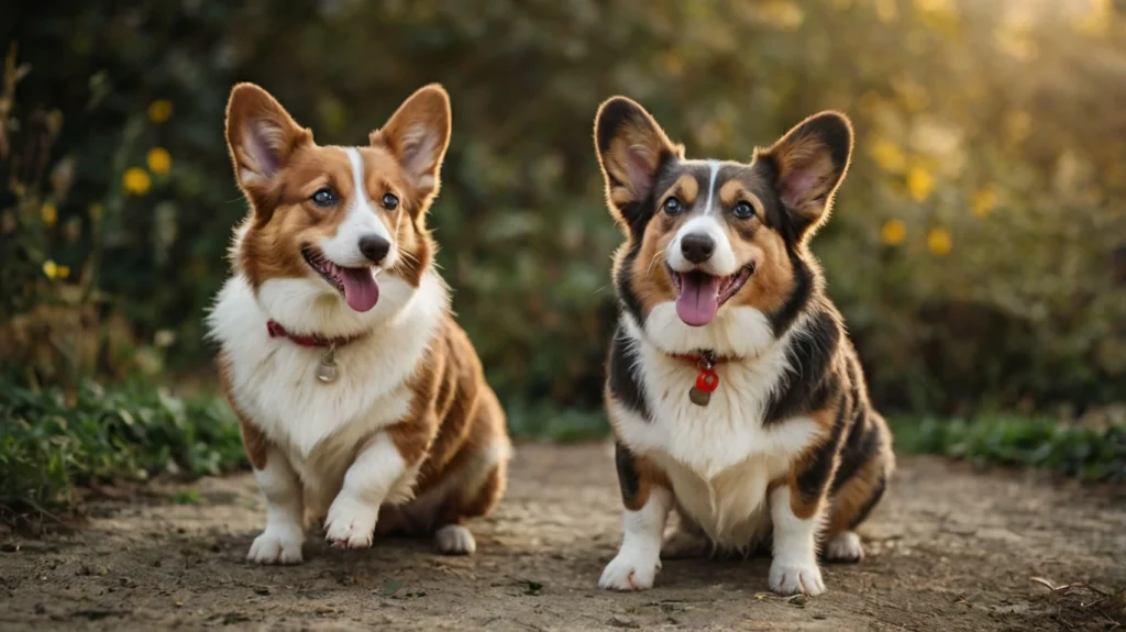 Illustration showing key elements of dog socialization. Features happy dogs interacting with people and other dogs in a park setting. Highlights activities such as playtime, training exercises, and group walks.