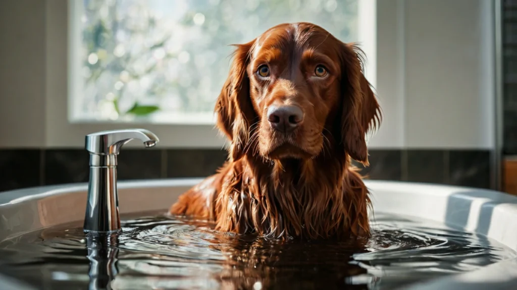 Step-by-step guide for bathing your Irish Setter to maintain a clean and healthy coat.