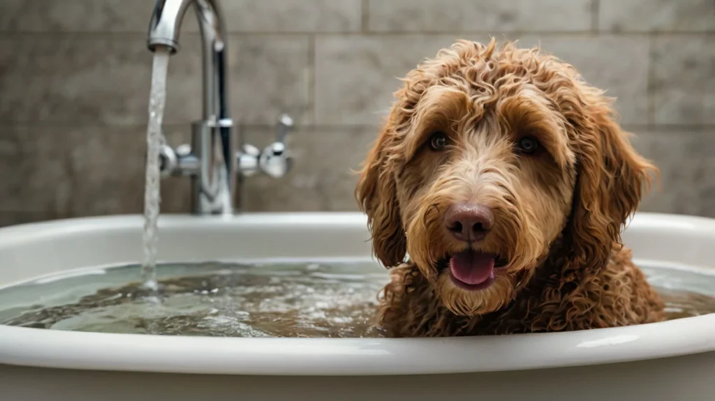 guide on bathing your Labradoodle, including tips on ideal water temperature, shampoo selection, and thorough rinsing to ensure a clean and healthy coat