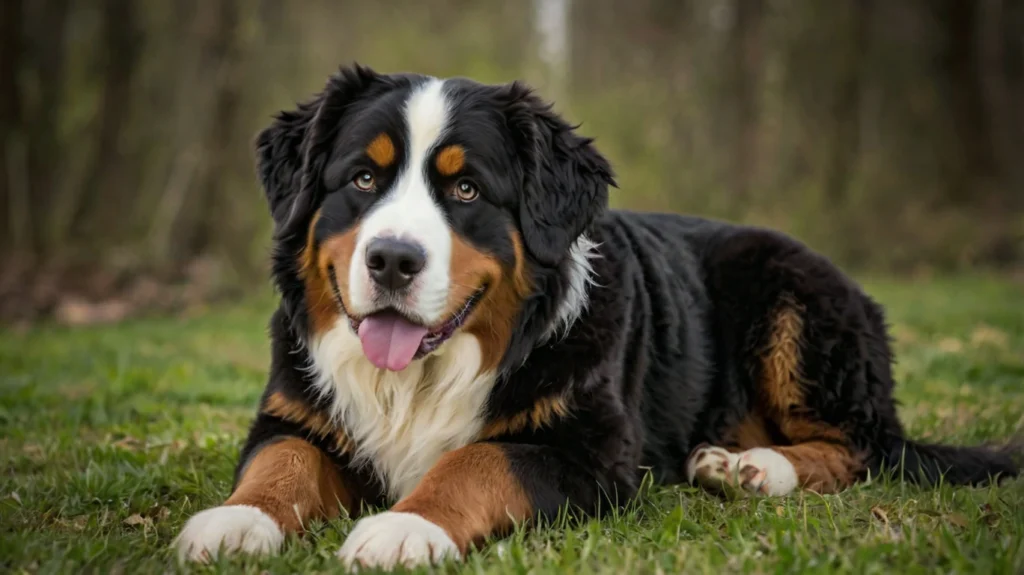 A large, sturdy dog with a striking tri-colored coat, the Bernese Mountain Dog exudes both strength and gentleness. Known for their loyalty and affectionate nature, these dogs have a calm demeanor and are excellent companions