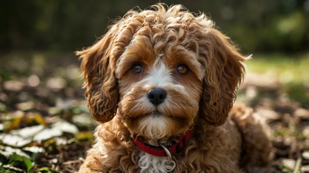 Adorable Cavapoo dog sitting in a grassy field, showcasing its fluffy coat and charming appearance