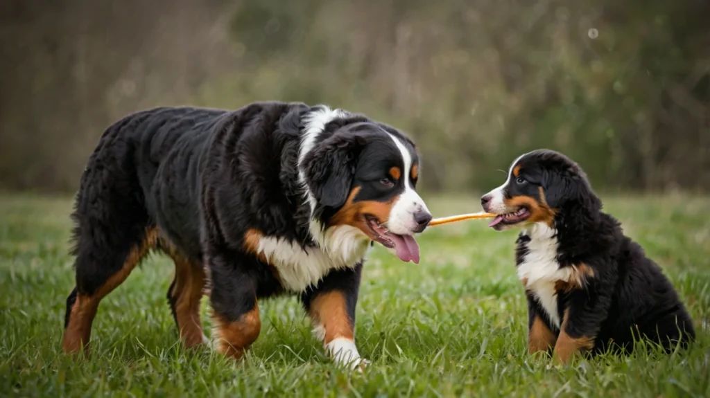 An image of a dog interacting joyfully with other dogs and people in a park. Dog socialization is essential for a well-adjusted pet. It involves exposing the dog to a variety of environments, people, and other animals from a young age. Good socialization helps prevent behavioral problems, reduces fear and anxiety, and promotes a friendly demeanor. Activities that can aid socialization include dog training classes, playdates with other dogs, walks in busy areas, and positive interactions with various people